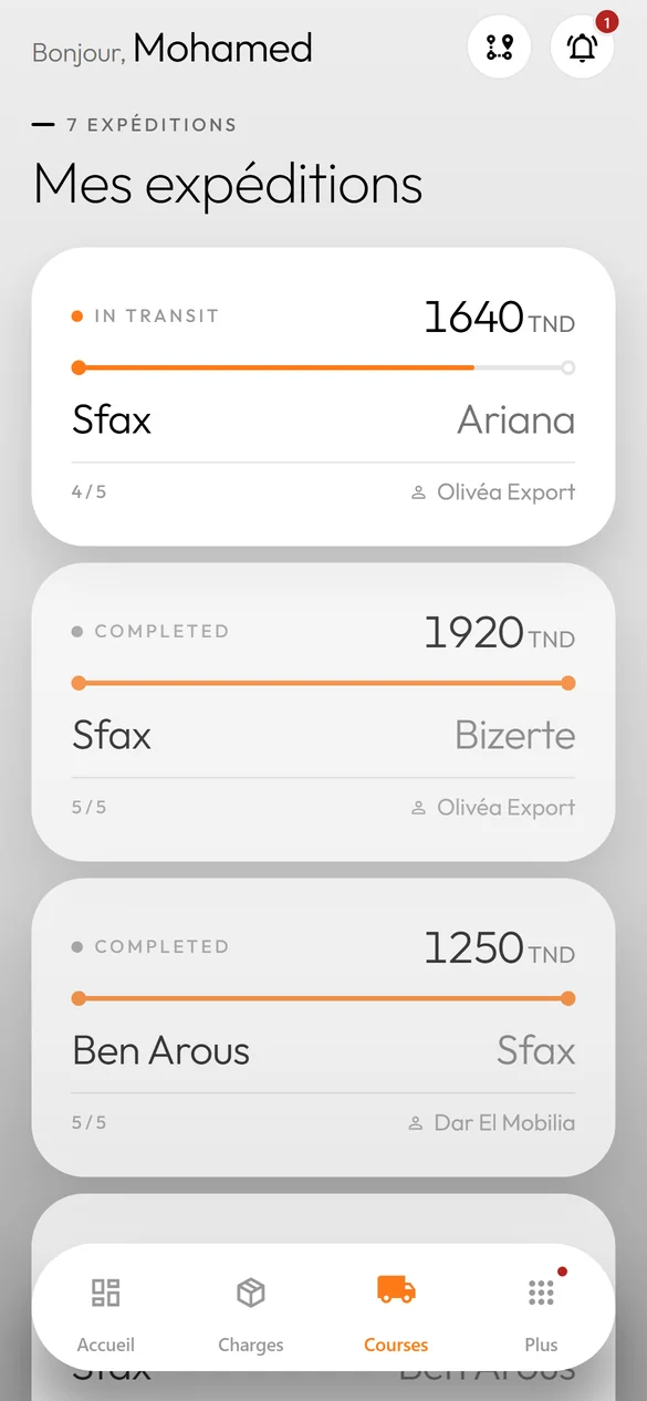 Shipment tracking on the Sheapit driver app